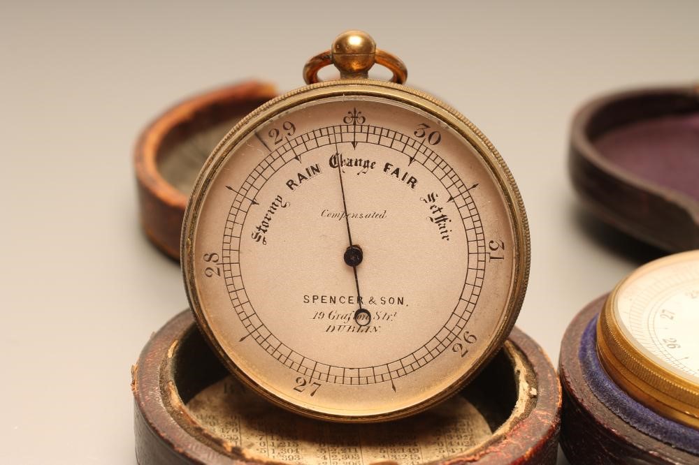 A VICTORIAN POCKET ANEROID BAROMETER Image