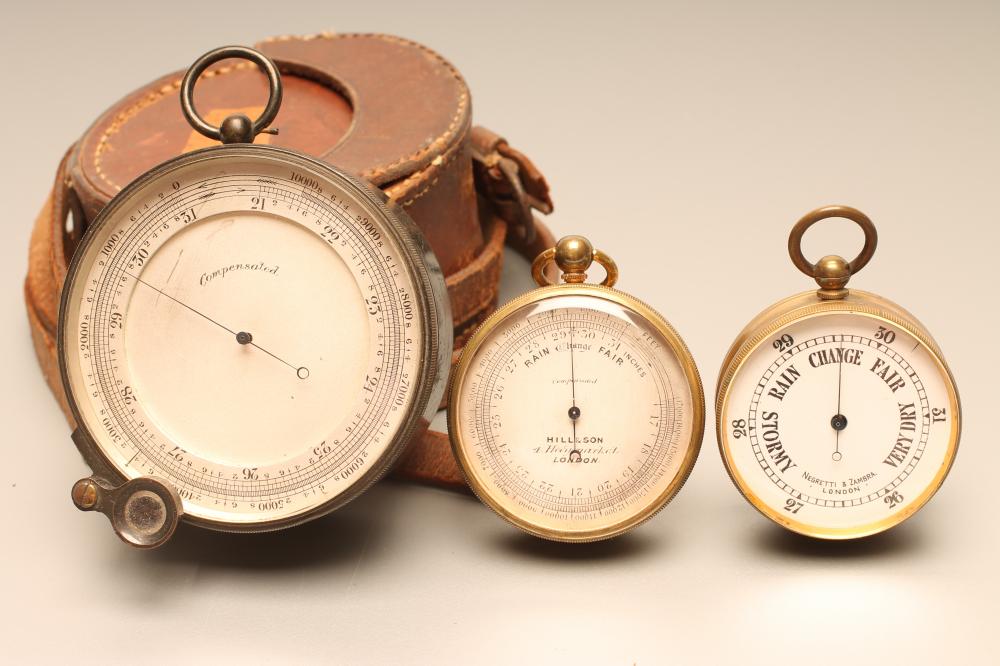 A LATE VICTORIAN POCKET ANEROID BAROMETER Image