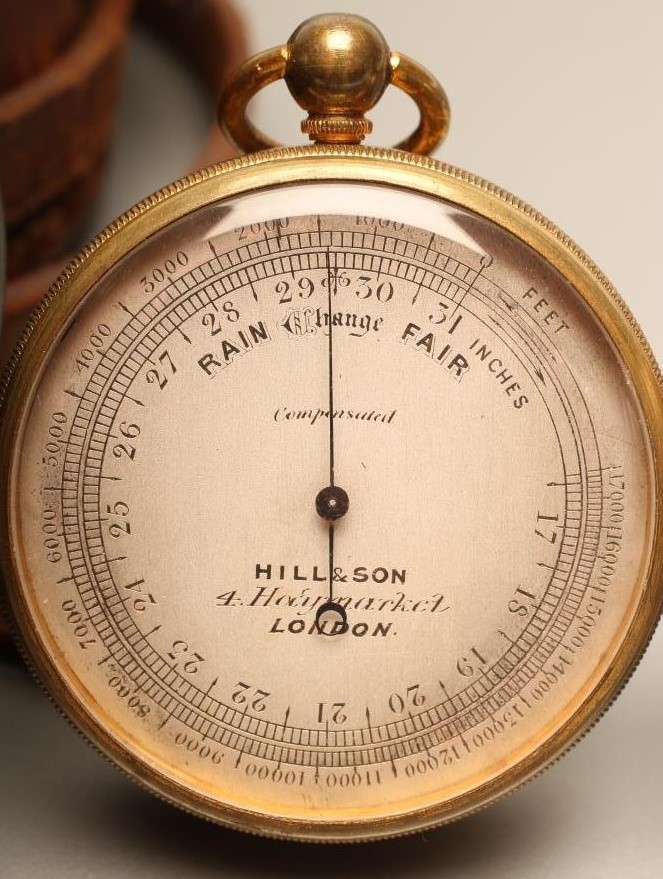 A LATE VICTORIAN POCKET ANEROID BAROMETER Image