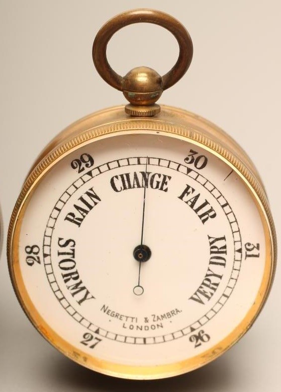 A LATE VICTORIAN POCKET ANEROID BAROMETER Image