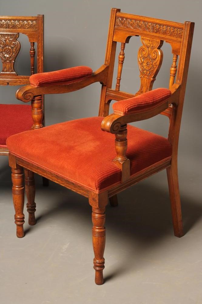 A SET OF TEN VICTORIAN OAK DINING CHAIRS by Marsh Image