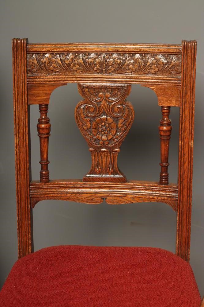 A SET OF TEN VICTORIAN OAK DINING CHAIRS by Marsh Image