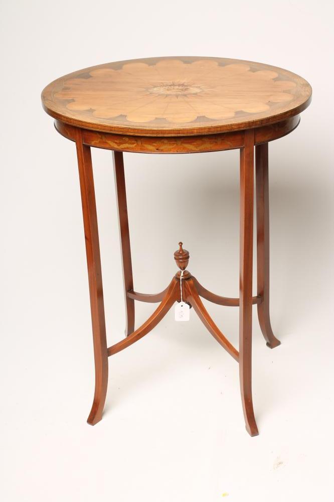 AN EDWARDIAN INLAID SATINWOOD OCCASIONAL TABLE of oval form Image