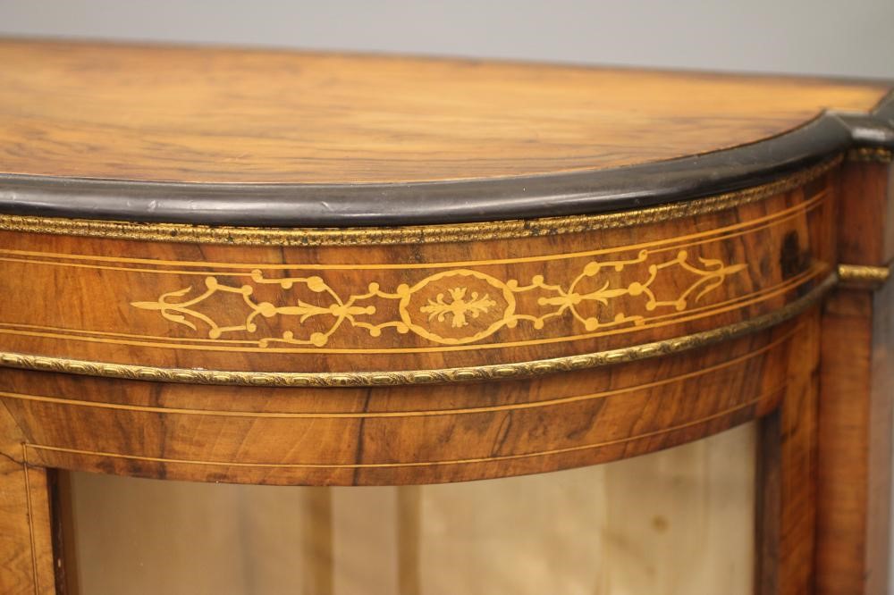 A VICTORIAN WALNUT CREDENZA of breakfront D form with marquetry foliate panels Image