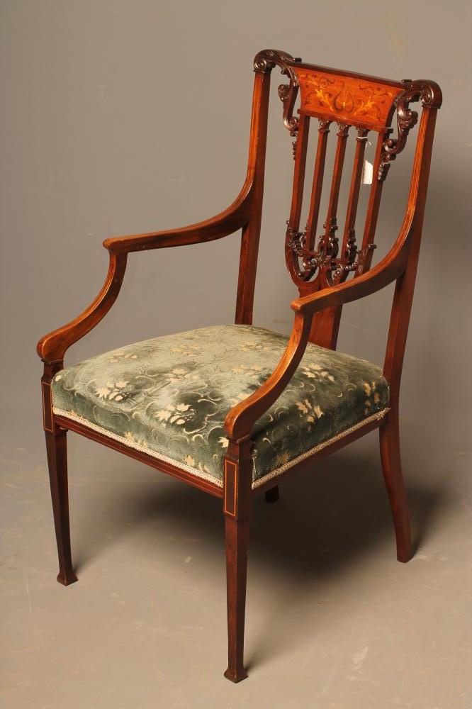 A LADY'S MAHOGANY FRAMED ELBOW CHAIR Image