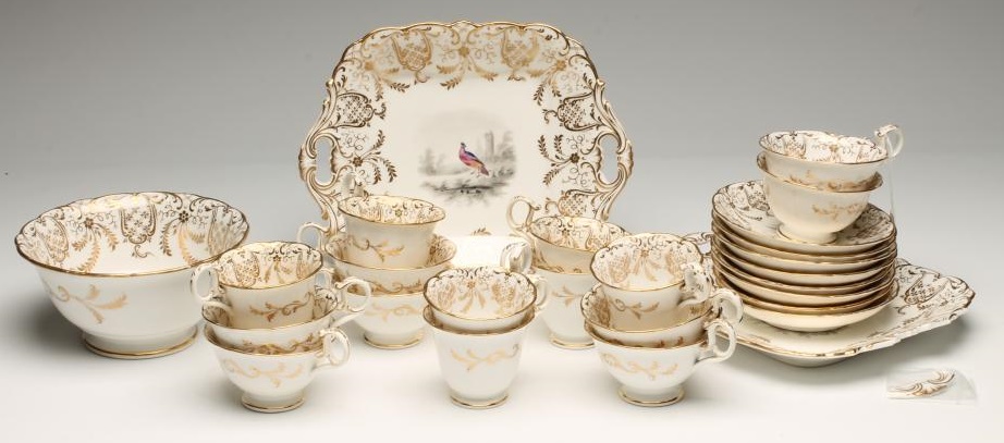 AN EARLY VICTORIAN CHINA PART TEA AND COFFEE SERVICE each piece centrally painted with a vignette of Image