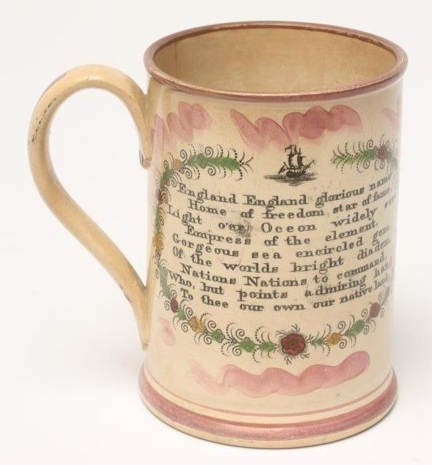 AN EARLY VICTORIAN SUNDERLAND LUSTRE POTTERY FROG MUG of cylindrical form Image