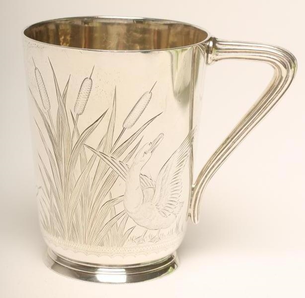 A VICTORIAN SILVER AESTHETIC MOVEMENT CHRISTENING MUG Image
