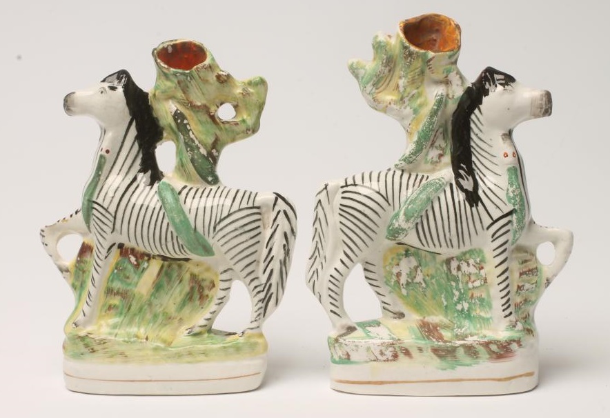 A MATCHED PAIR OF STAFFORDSHIRE POTTERY FLATBACK SPILL VASES Image