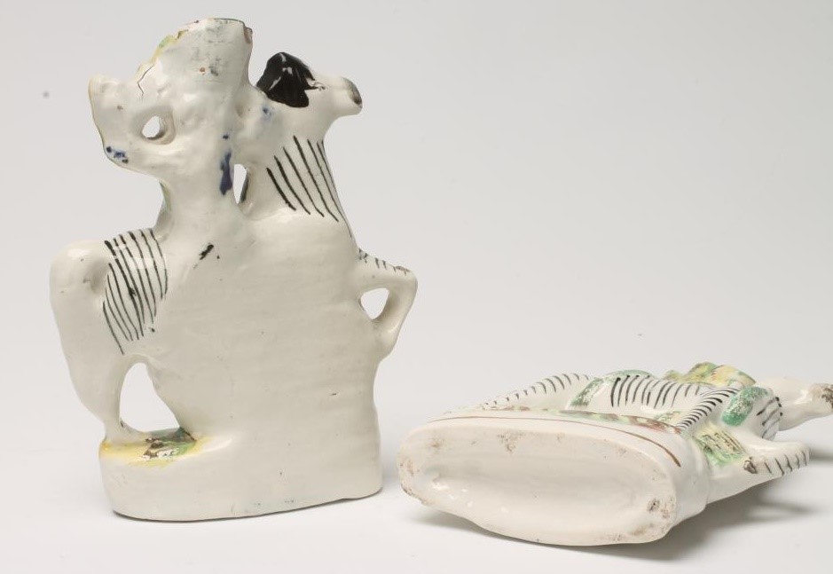 A MATCHED PAIR OF STAFFORDSHIRE POTTERY FLATBACK SPILL VASES Image