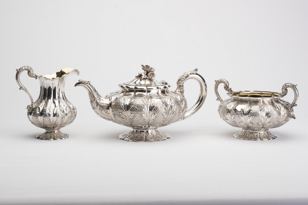 A WILLIAM IV SILVER THREE PIECE TEA SERVICE Image