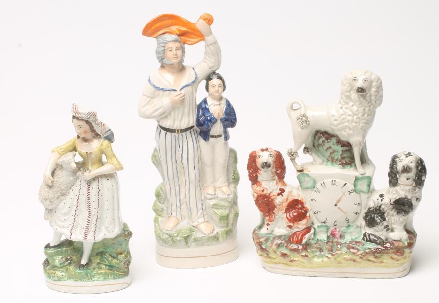 THREE STAFFORDSHIRE POTTERY FLATBACK FIGURES Image
