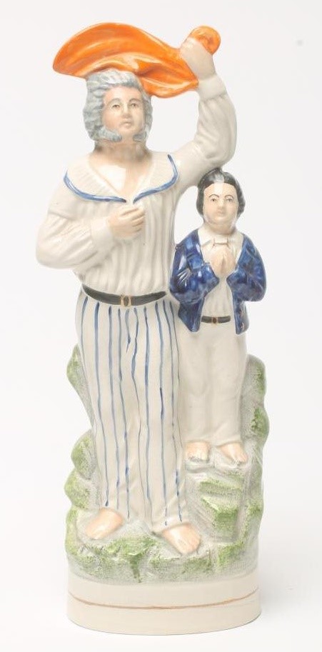 THREE STAFFORDSHIRE POTTERY FLATBACK FIGURES Image
