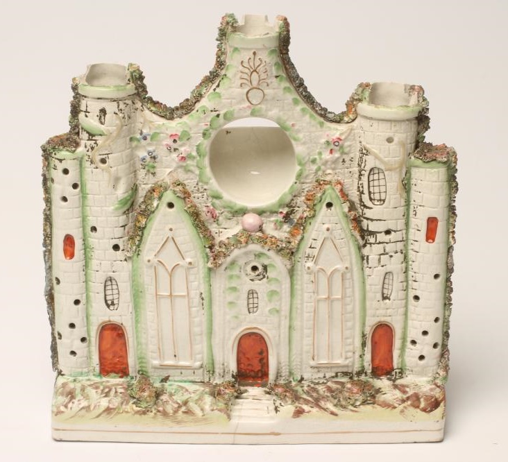 A LARGE VICTORIAN STAFFORDSHIRE POTTERY FLATBACK WATCH HOLDER Image