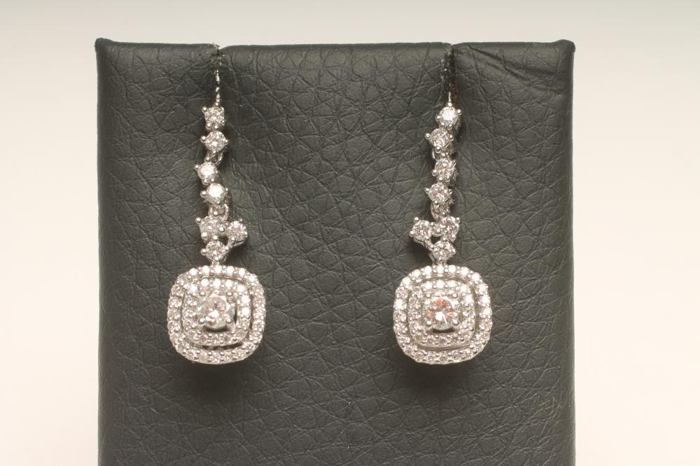 A PAIR OF DIAMOND DROP EAR STUDS Image