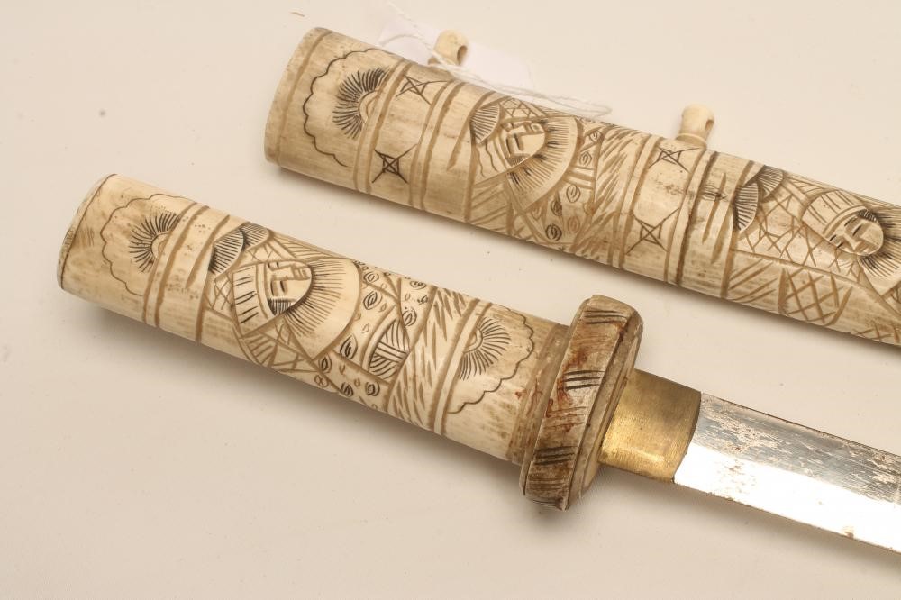 A JAPANESE CARVED BONE TANTO Image
