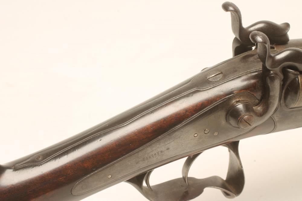 A FRENCH PINFIRE DOUBLE BARRELLED SHOTGUN Image