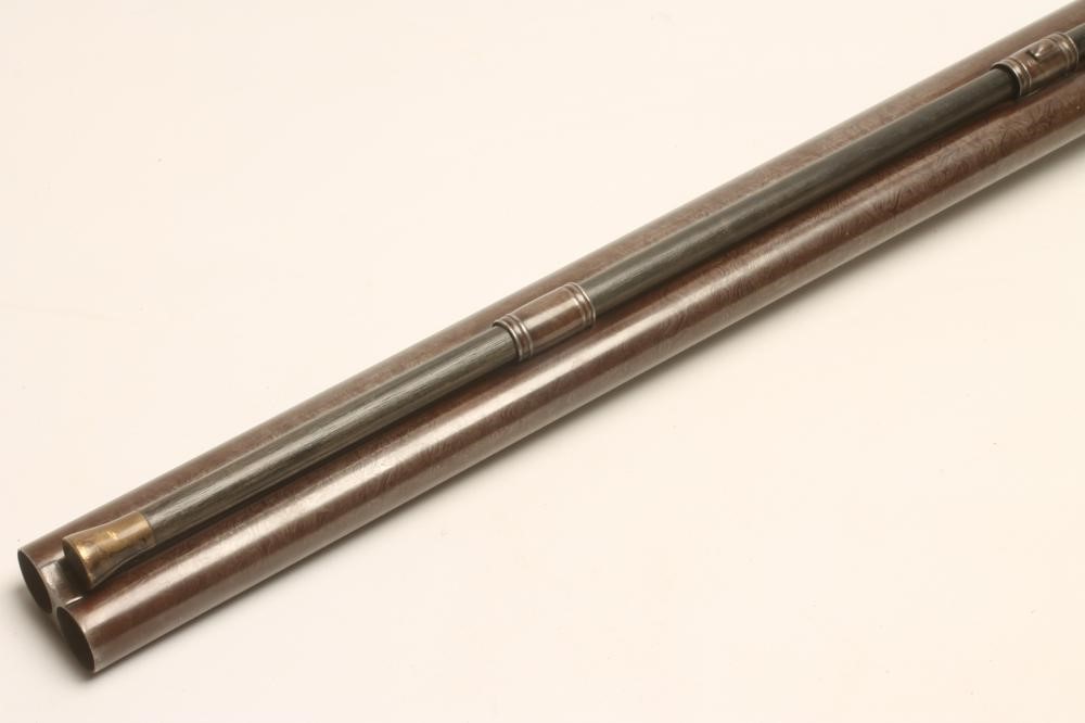 A PERCUSSION DOUBLE BARRELLED SPORTING SHOTGUN Image