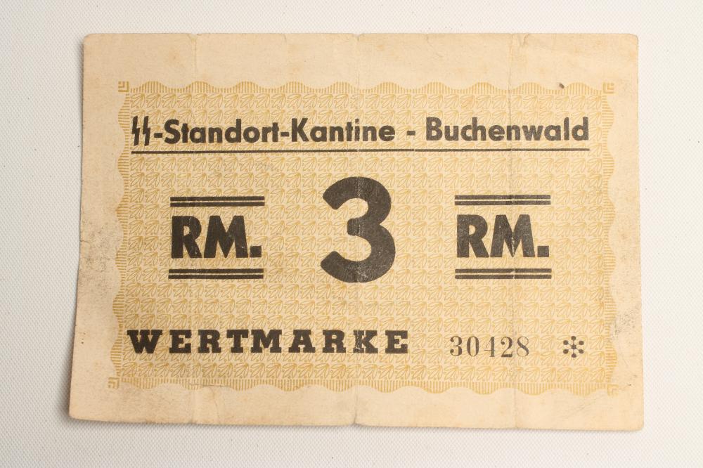 A SECOND WORLD WAR GERMAN P. O. W BUCHENWALD 3 RM NOTE Image