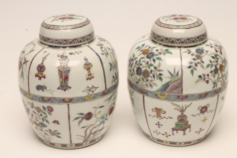 A PAIR OF CHINESE PORCELAIN JARS AND COVERS of ovoid form Image