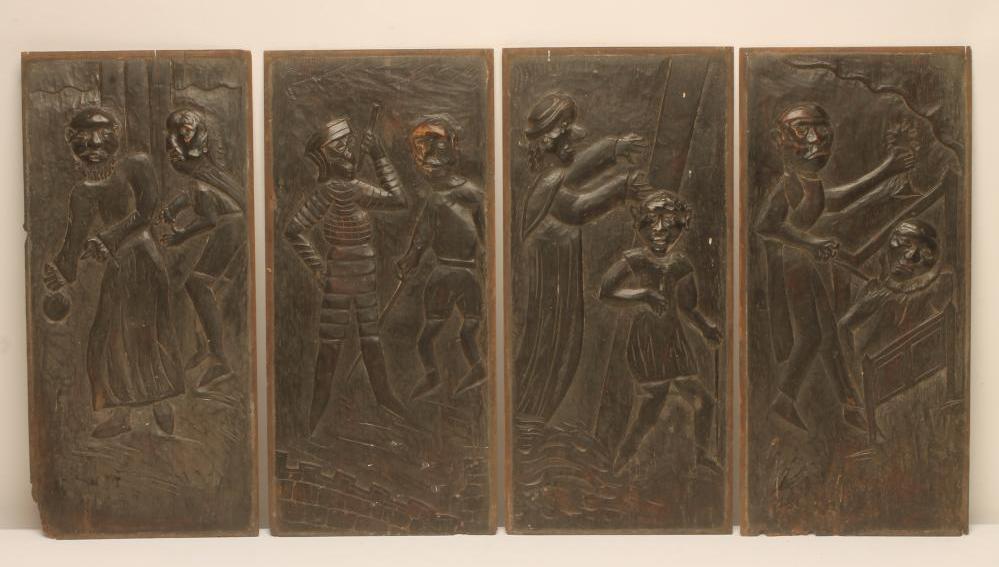 A SET OF FOUR OAK PANELS Image