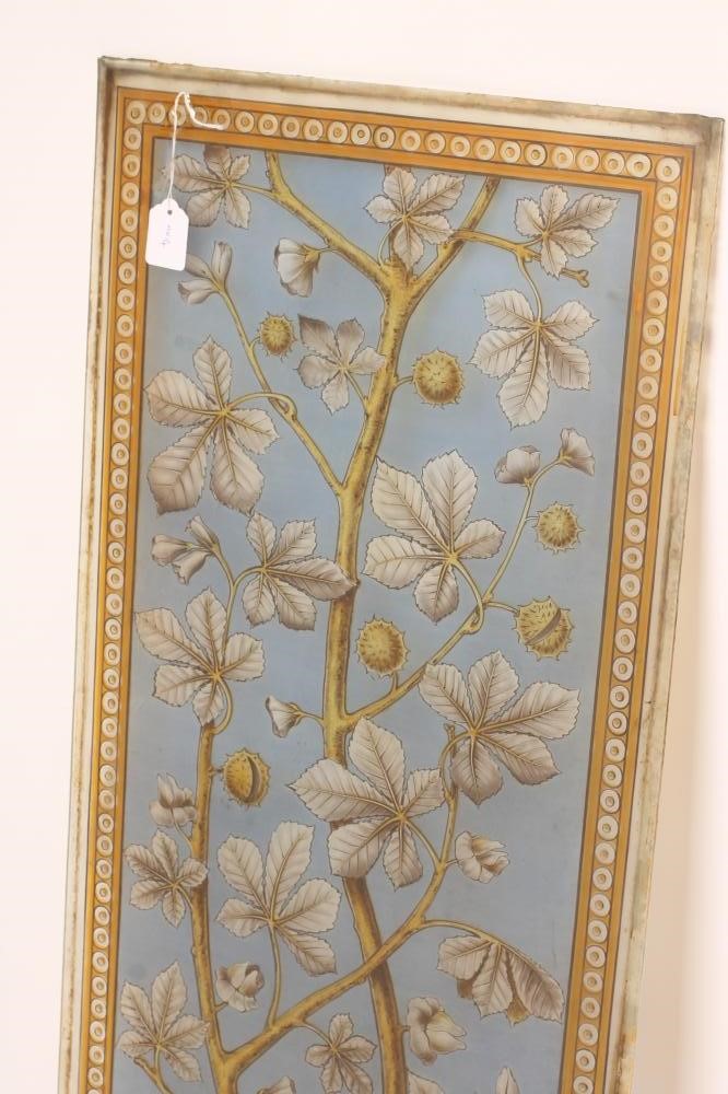 AN AESTHETIC STAINED GLASS PANEL depicting a fruiting chestnut on a pale blue ground with yellow Image