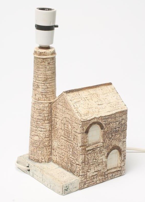A TROIKA EARTHENWARE TABLE LAMP BASE modelled and decorated as a Cornish Tin Mine Engine House by Image