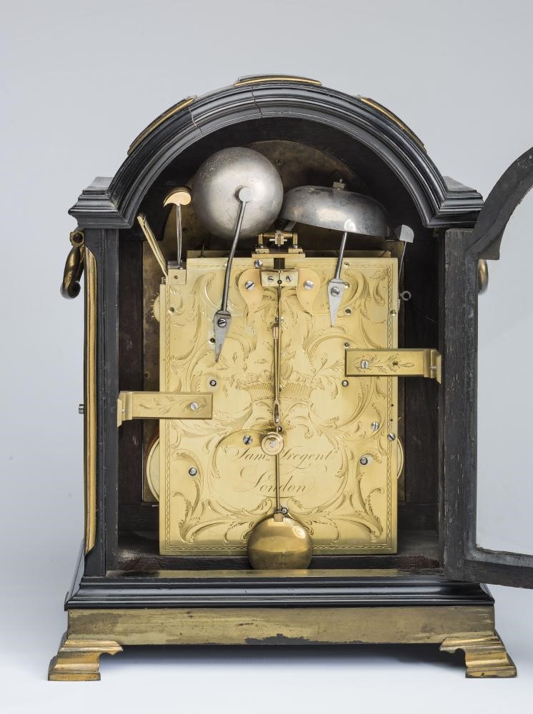 AN EBONISED CHIMING BRACKET CLOCK by James Tregent Image