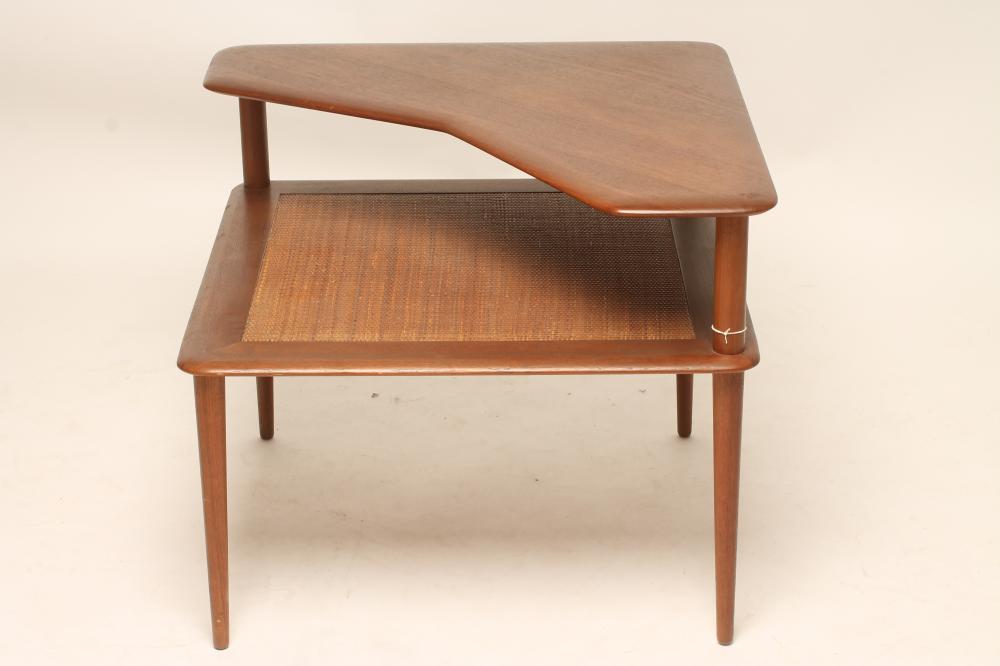 A PETER HVIDT FOR FRANCE & SON DANISH TEAK CORNER TABLE of two tier square form Image