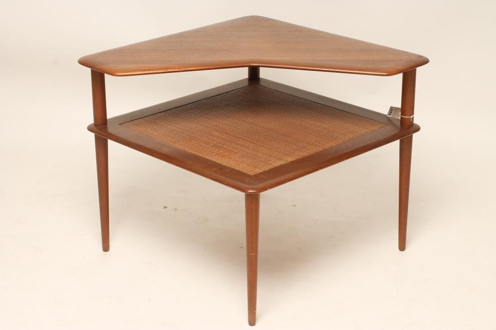 A PETER HVIDT FOR FRANCE & SON DANISH TEAK CORNER TABLE of two tier square form Image