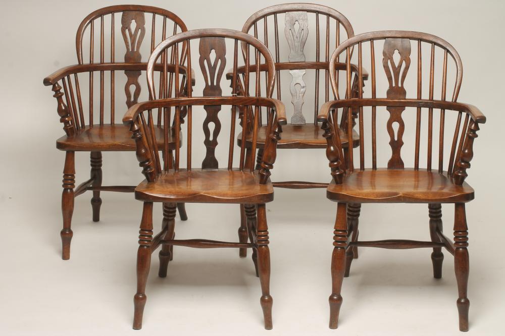 A SET OF FOUR ASH AND ELM WINDSOR ARMCHAIRS Image