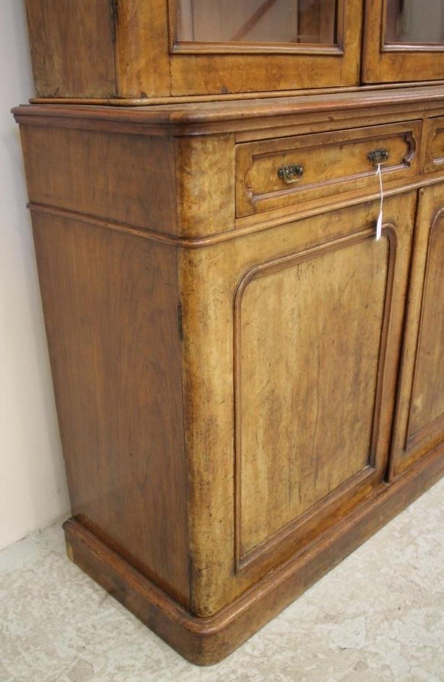 A VICTORIAN BURR WALNUT BOOKCASE of two stage shallow rounded oblong form Image