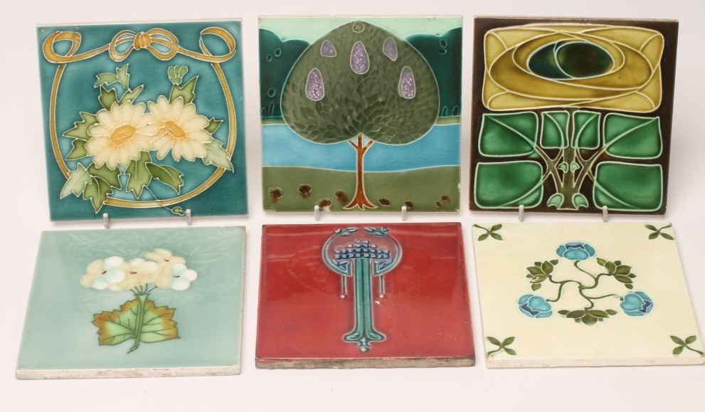 A COLLECTION OF SIX JUGENDSTIL EARTHENWARE TILES Image