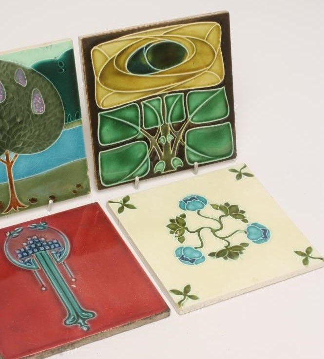 A COLLECTION OF SIX JUGENDSTIL EARTHENWARE TILES Image