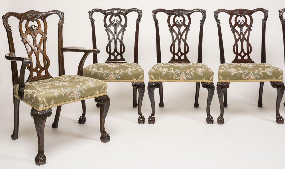 A SET OF SIX GEORGIAN DESIGN MAHOGANY DINING CHAIRS including two elbow chairs Image