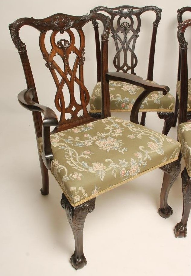 A SET OF SIX GEORGIAN DESIGN MAHOGANY DINING CHAIRS including two elbow chairs Image