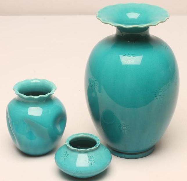 THREE BURMANTOFTS EARTHENWARE VASES Image