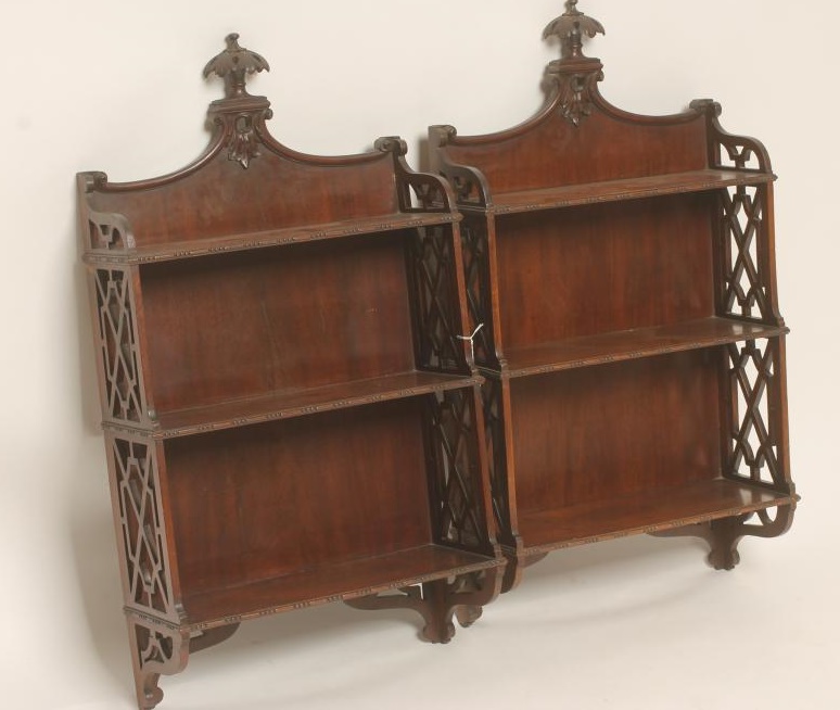A PAIR OF MAHOGANY WALL BRACKET SHELVES Image