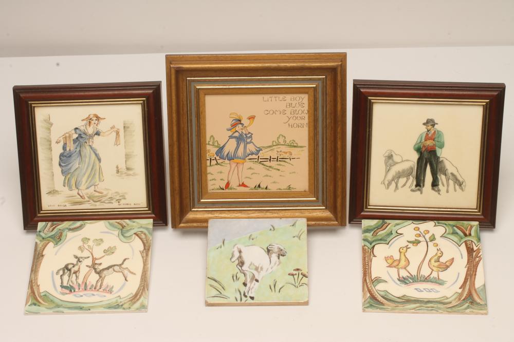 A COLLECTION OF PAINTED NURSERY TILES Image