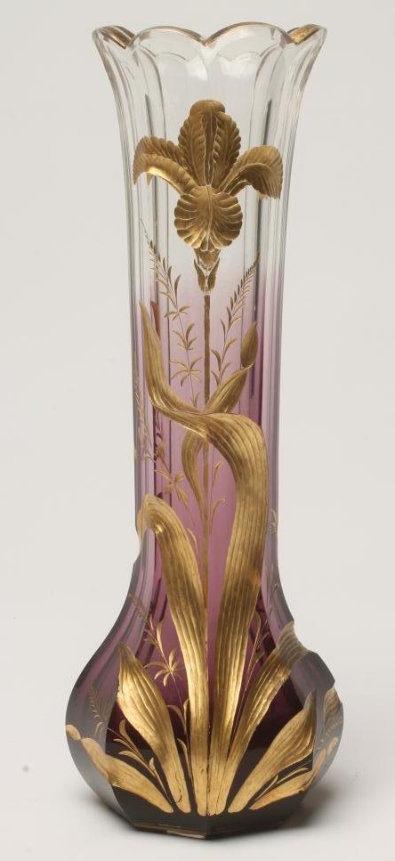 AN ART NOUVEAU GLASS VASE of swept octagonal form with bevelled rim Image