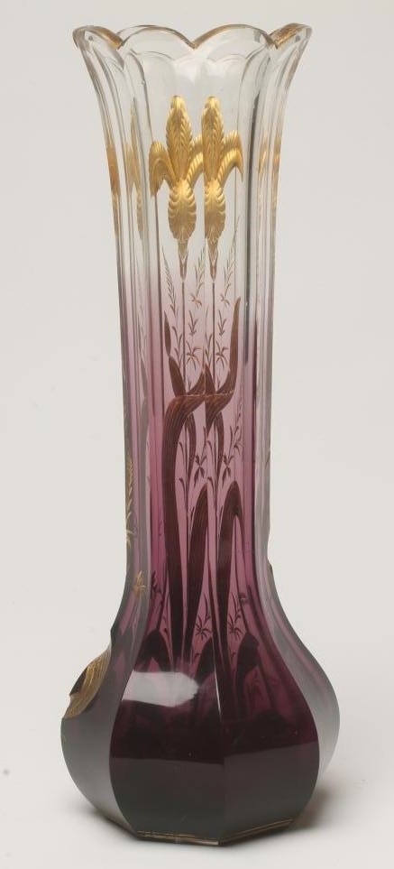 AN ART NOUVEAU GLASS VASE of swept octagonal form with bevelled rim Image