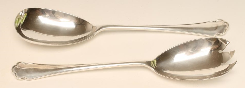 A PAIR OF SILVER SALAD SERVERS Image