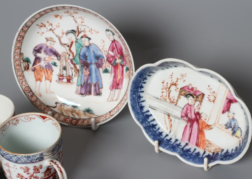 A COLLECTION OF CHINESE PORCELAIN TEAWARES comprising a "Boy in a Window" quatrefoil spoon tray Image