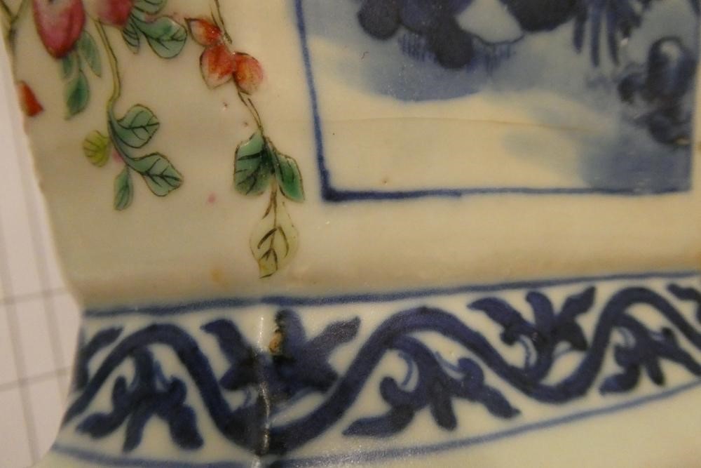 A CHINESE PORCELAIN VASE of swept octagonal form with two scrolling handles Image