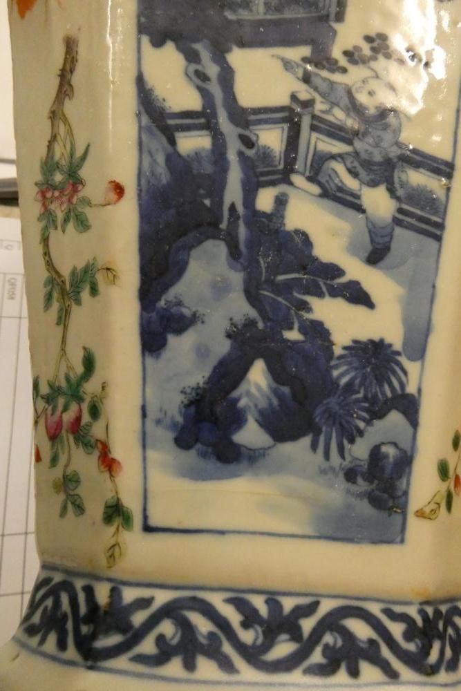 A CHINESE PORCELAIN VASE of swept octagonal form with two scrolling handles Image