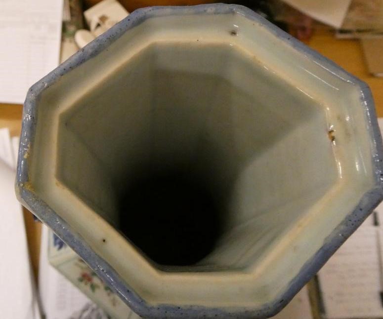 A CHINESE PORCELAIN VASE of swept octagonal form with two scrolling handles Image