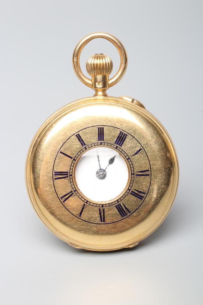 A LATE VICTORIAN 18CT GOLD TOP WIND HALF HUNTER POCKET WATCH Image