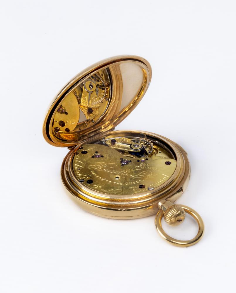 A LATE VICTORIAN 18CT GOLD MINUTE REPEATER HUNTER TOP WIND POCKET WATCH Image