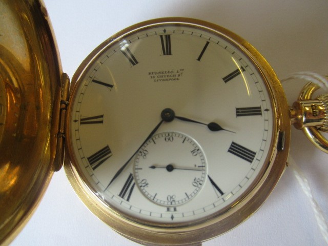 A LATE VICTORIAN 18CT GOLD MINUTE REPEATER HUNTER TOP WIND POCKET WATCH Image