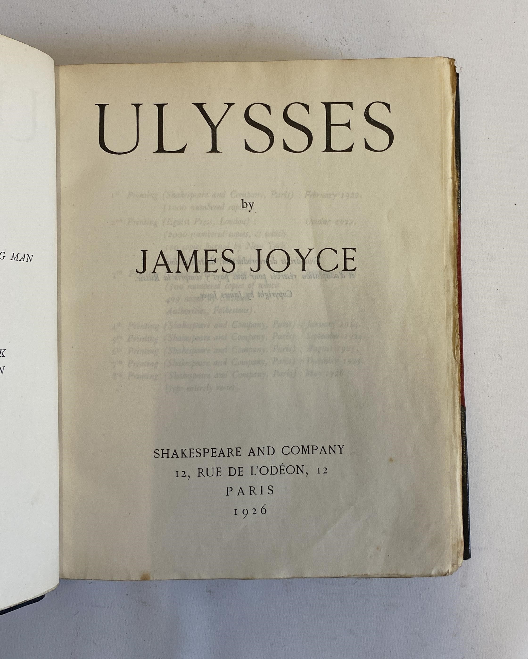 ULYSSES BY JAMES JOYCE, May 1926, 8th Printing, Shakespeare and Company. Half black sheepskin over Image